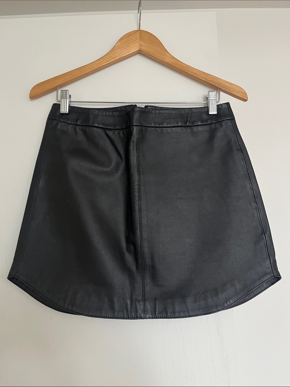 Women's Black Leather A-Line Mini Skirty